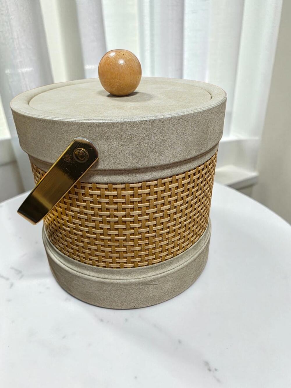 Vintage Kraftware Ice Bucket Rattan Wicker Cane Mid Century Modern MCM Barware